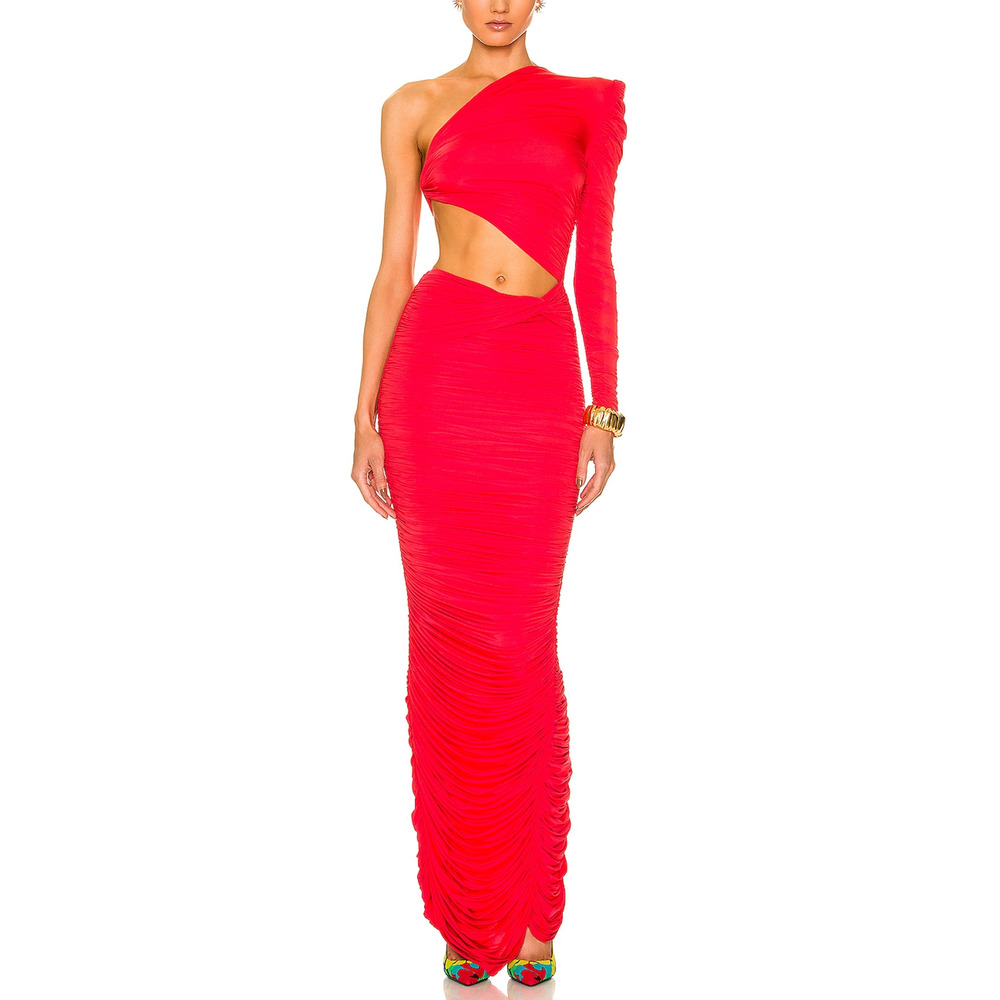 Alex Perry Sleek Tangerine Channing Ruched One Shoulder Knot Column Dress Size